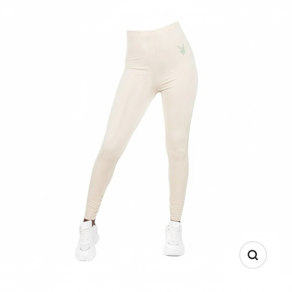 Playboy x Missguided Leggings 8 Champagne High Waist Bunny Logo Streetwear Sexy